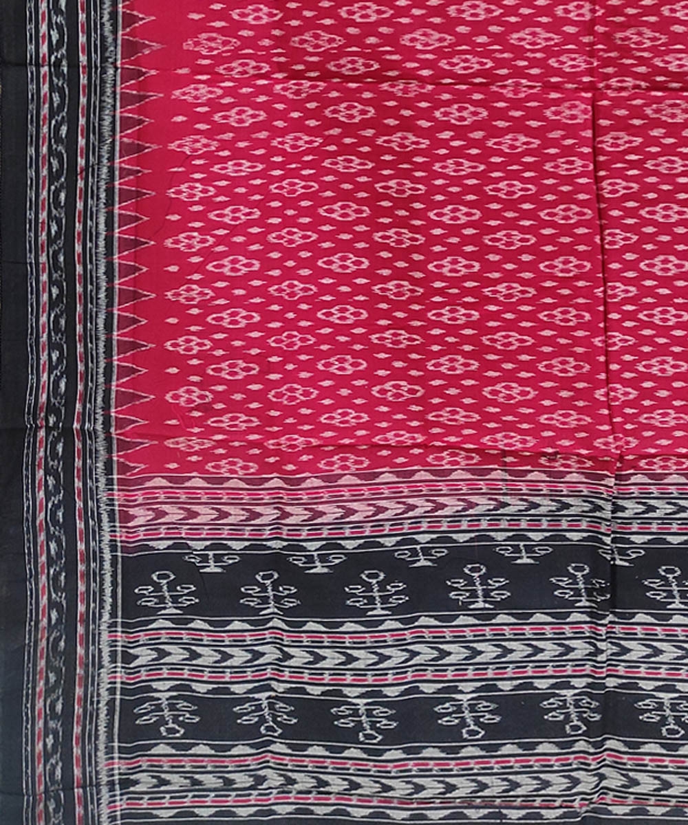 Red Black Sambalpuri Handwoven Single Ikat Cotton Dupatta Image 3