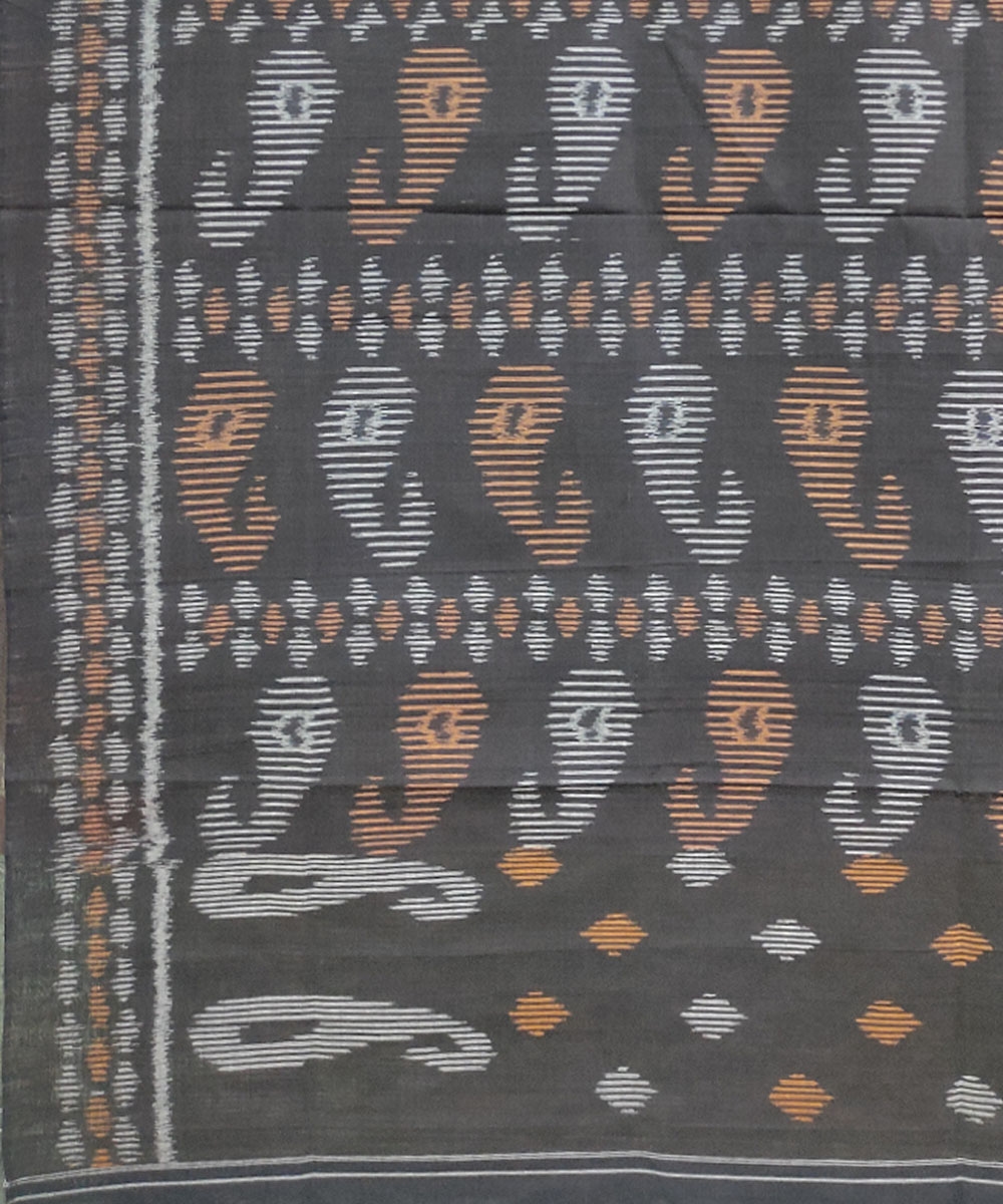 Ash Gray Nuapatna Handwoven Single Ikat Cotton Dupatta Image 3