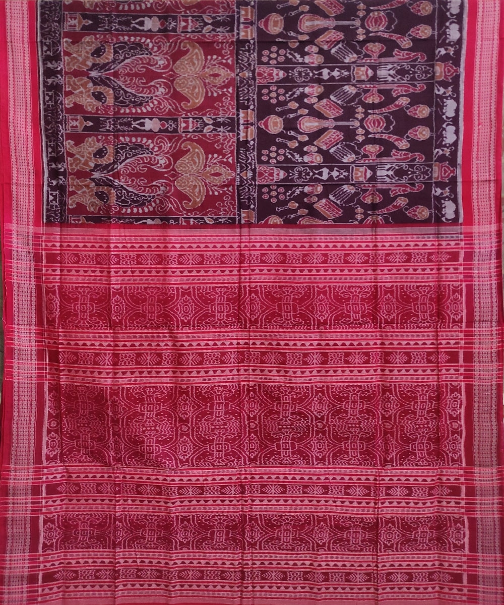 Cofee Red Sambalpuri Handwoven Single Ikat Cotton Saree Image 3