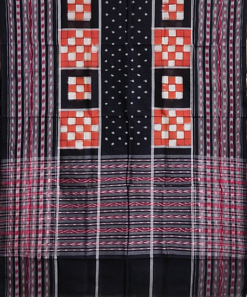 Black Orange Sambalpuri Handwoven Single Ikat Cotton Dupatta Image 2