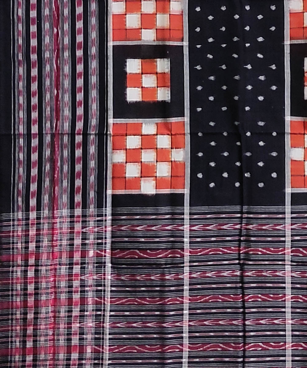 Black Orange Sambalpuri Handwoven Single Ikat Cotton Dupatta Image 3