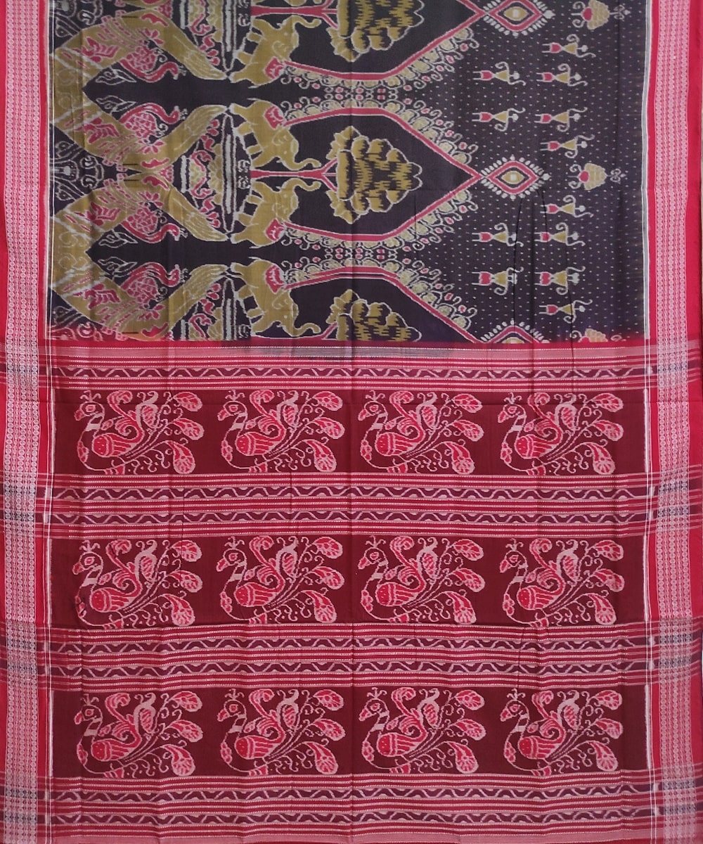 Coffee Red Sambalpuri Handwoven Single Ikat Cotton Saree Image 3