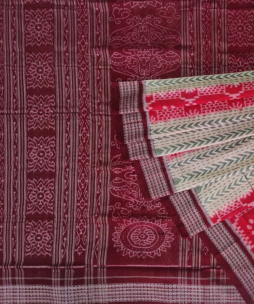 Red Maroon Sambalpuri Handwoven Single Ikat Cotton Saree SFCSAR0828