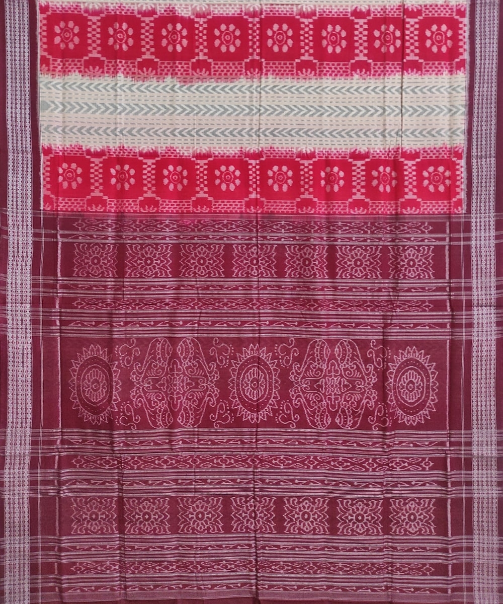 Red Maroon Sambalpuri Handwoven Single Ikat Cotton Saree Image 3