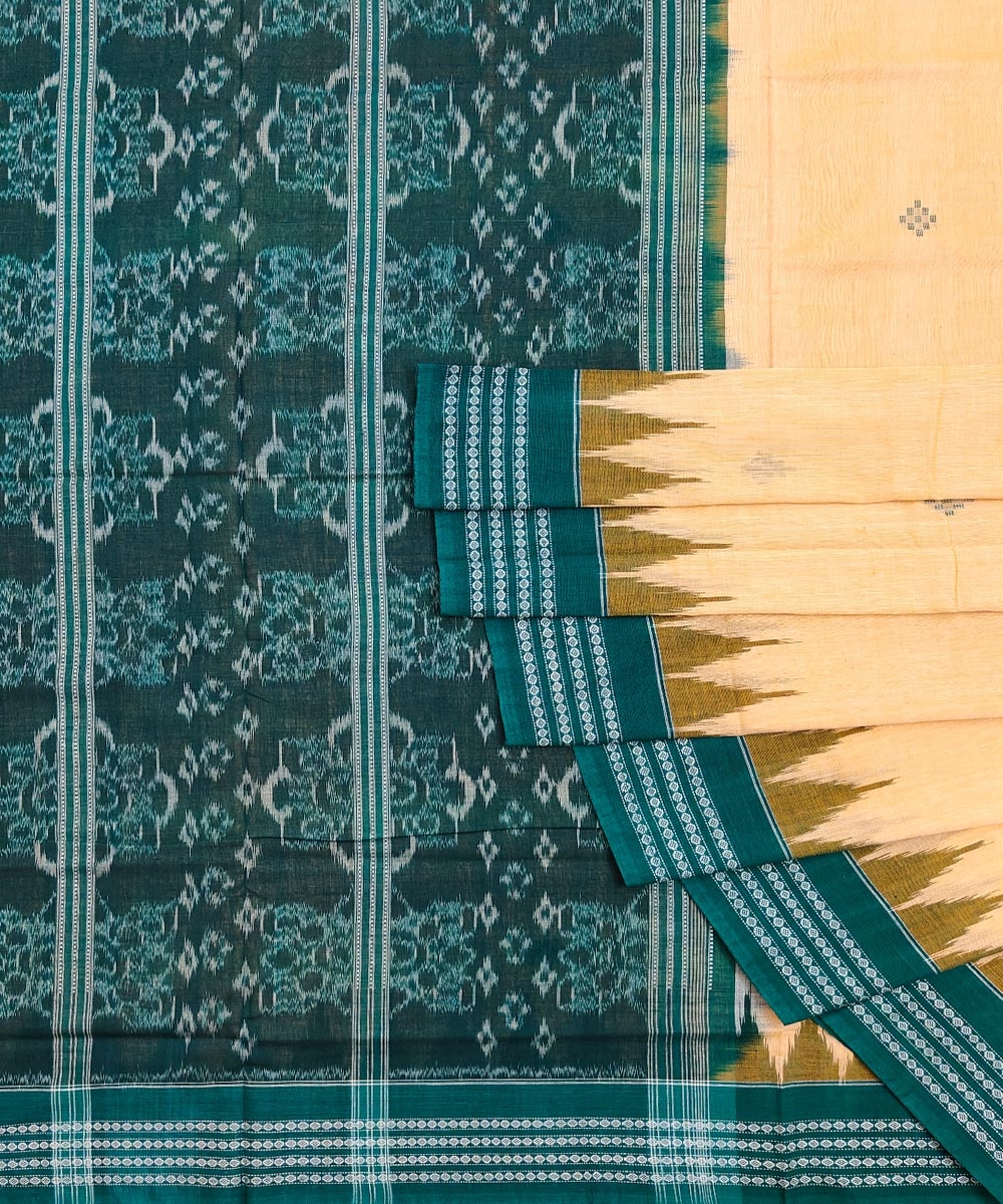 Yellow Green Sambalpuri Handwoven Single Ikat Cotton Saree Image 1