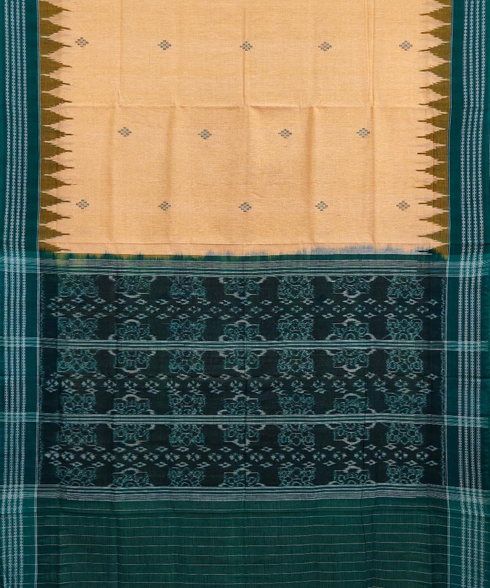 Yellow Green Sambalpuri Handwoven Single Ikat Cotton Saree Image 2