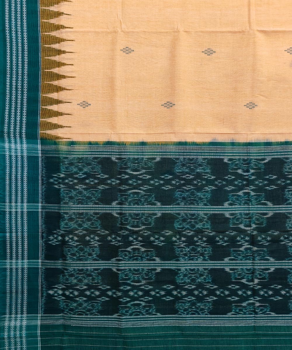 Yellow Green Sambalpuri Handwoven Single Ikat Cotton Saree Image 4