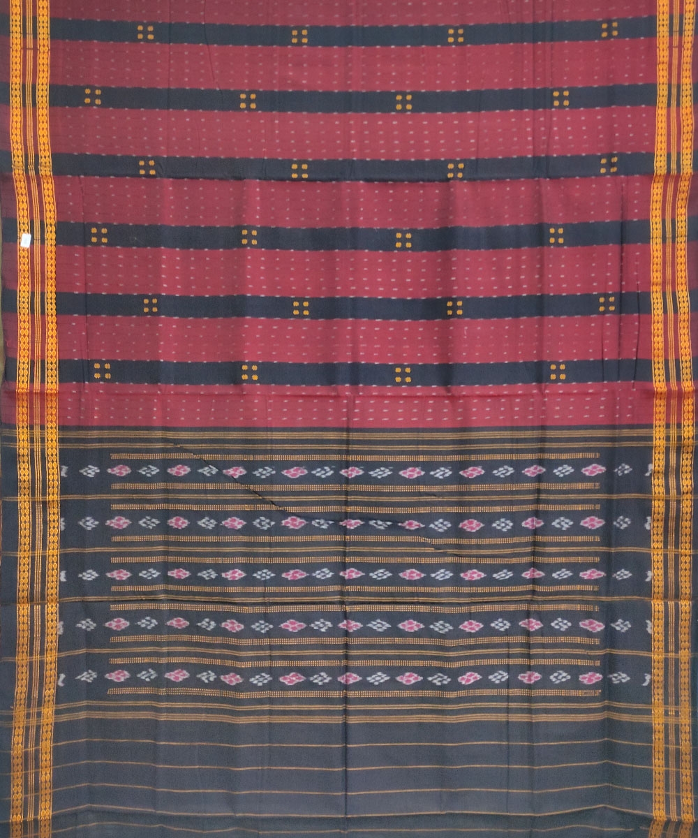 Red Black Bomkai Handwoven Cotton Saree Image 3