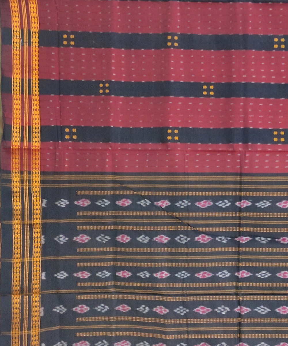 Red Black Bomkai Handwoven Cotton Saree Image 4