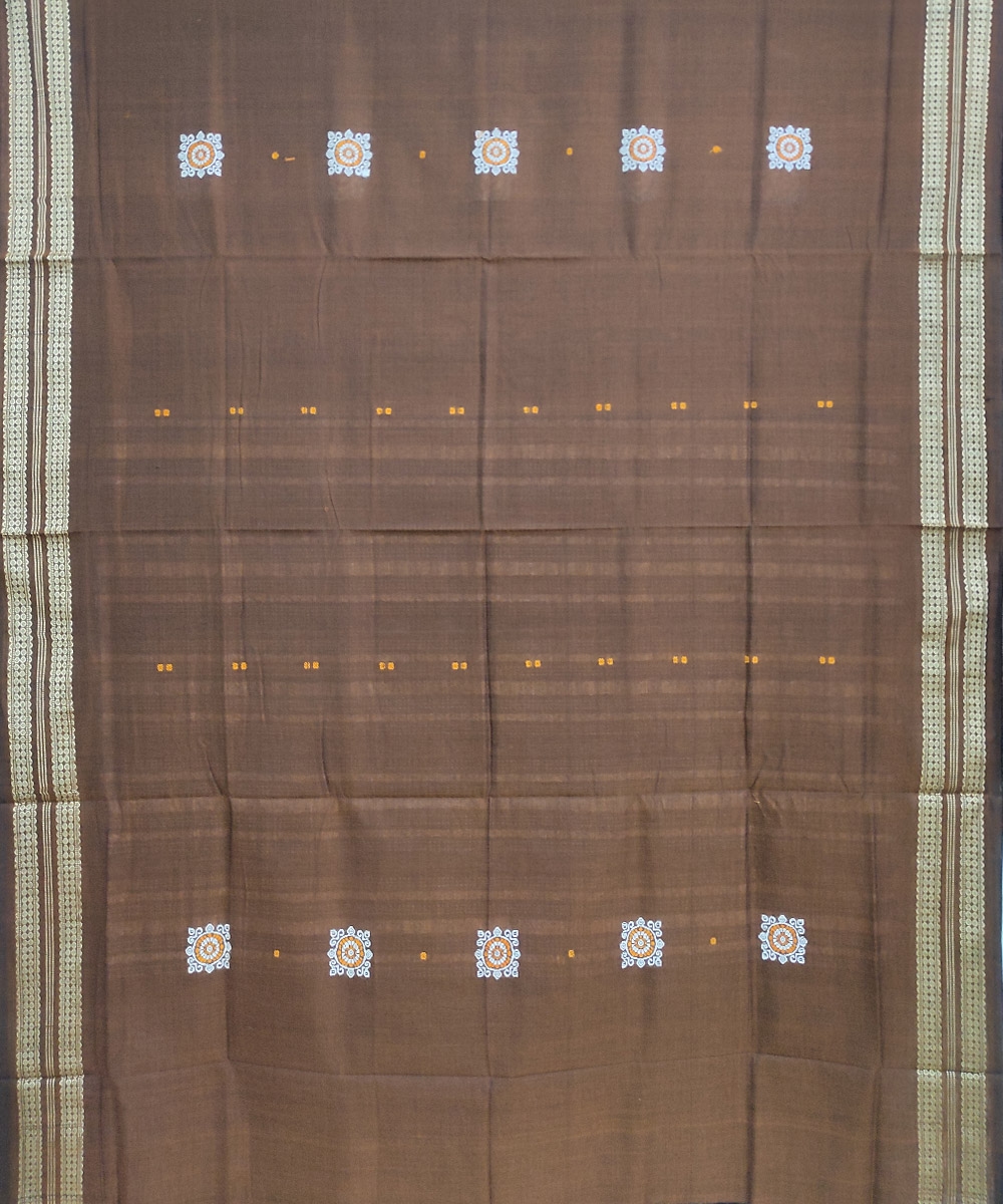 Mustard Black Bomkai Handwoven Cotton Saree Image 2