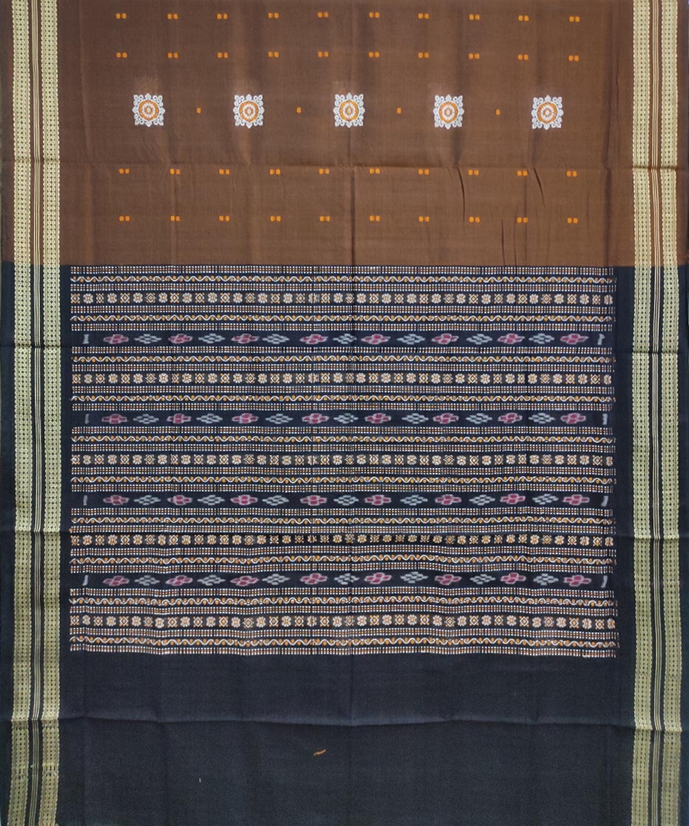 Mustard Black Bomkai Handwoven Cotton Saree Image 3