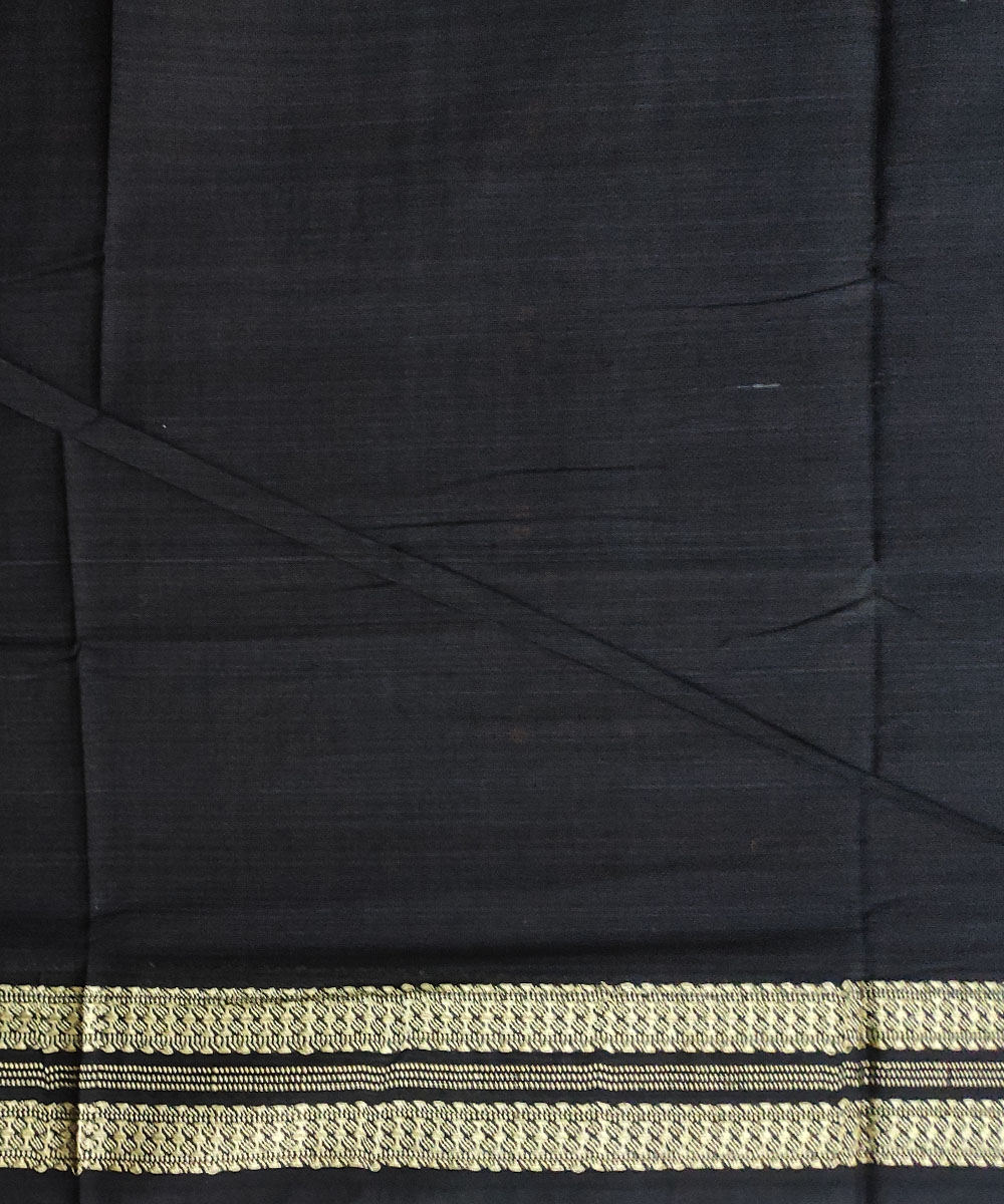 Mustard Black Bomkai Handwoven Cotton Saree Image 4