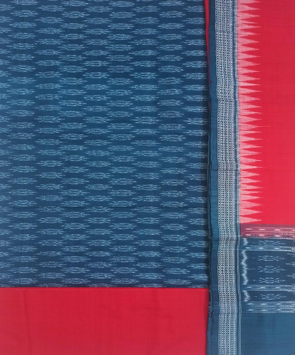 Blue Red Sambalpuri Handwoven Single Ikat Suit Set Image 2