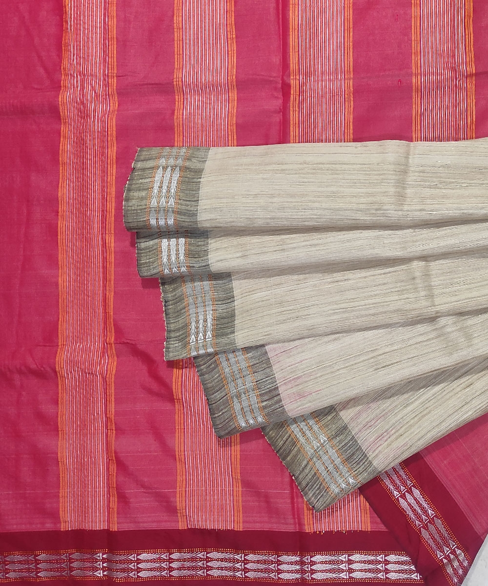 Beige Red Sambalpuri Handwoven Bidarbha Tussar Silk Saree Image 1