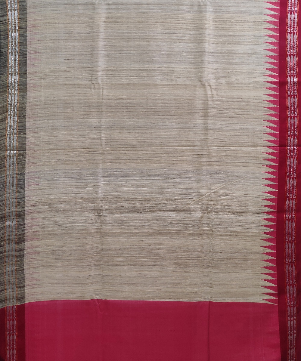 Beige Red Sambalpuri Handwoven Bidarbha Tussar Silk Saree Image 2