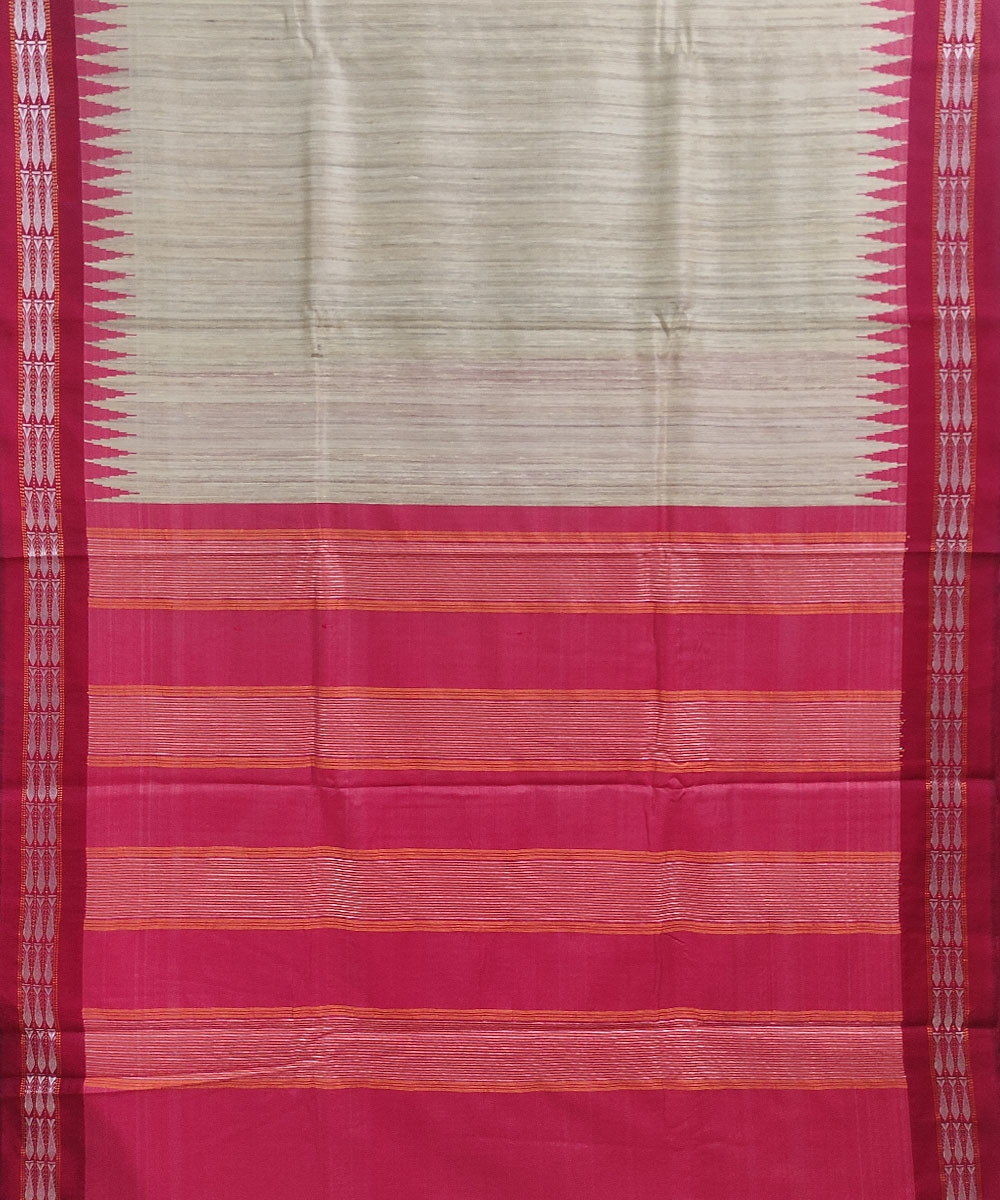 Beige Red Sambalpuri Handwoven Bidarbha Tussar Silk Saree Image 3