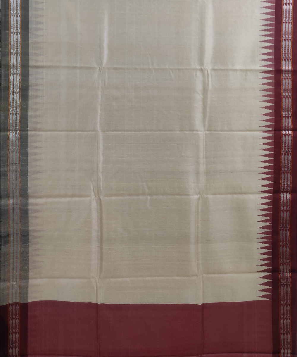 Beige Maroon Sambalpuri Handwoven Bidarbha Tussar Silk Saree Image 2