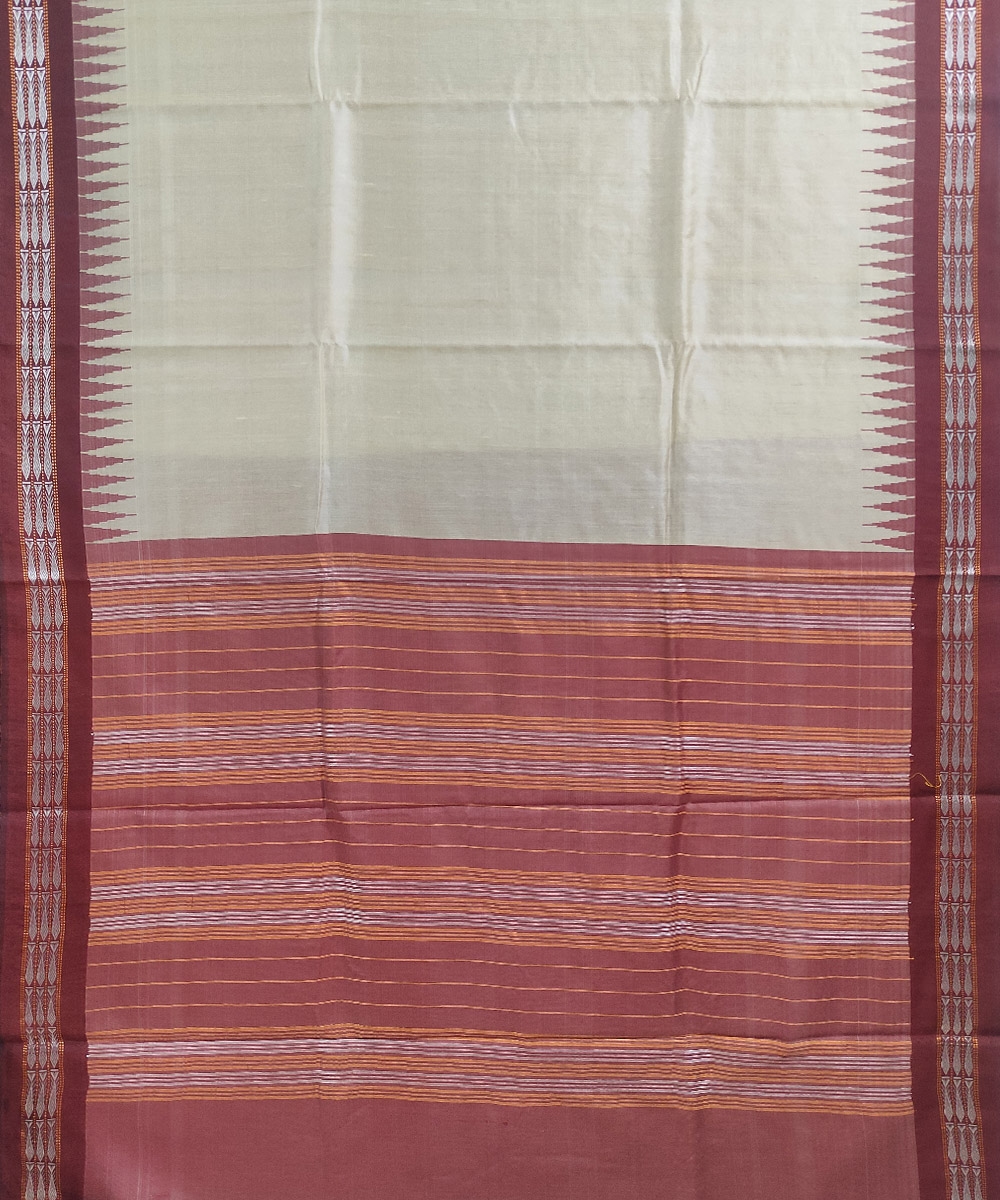 Beige Maroon Sambalpuri Handwoven Bidarbha Tussar Silk Saree Image 3