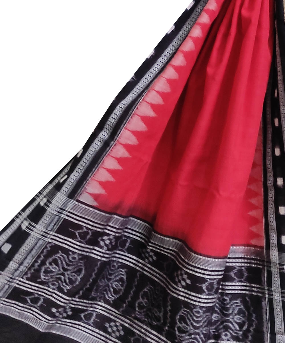 Red Black Sambalpuri Handwoven Single Ikat Cotton Dupatta Image 1