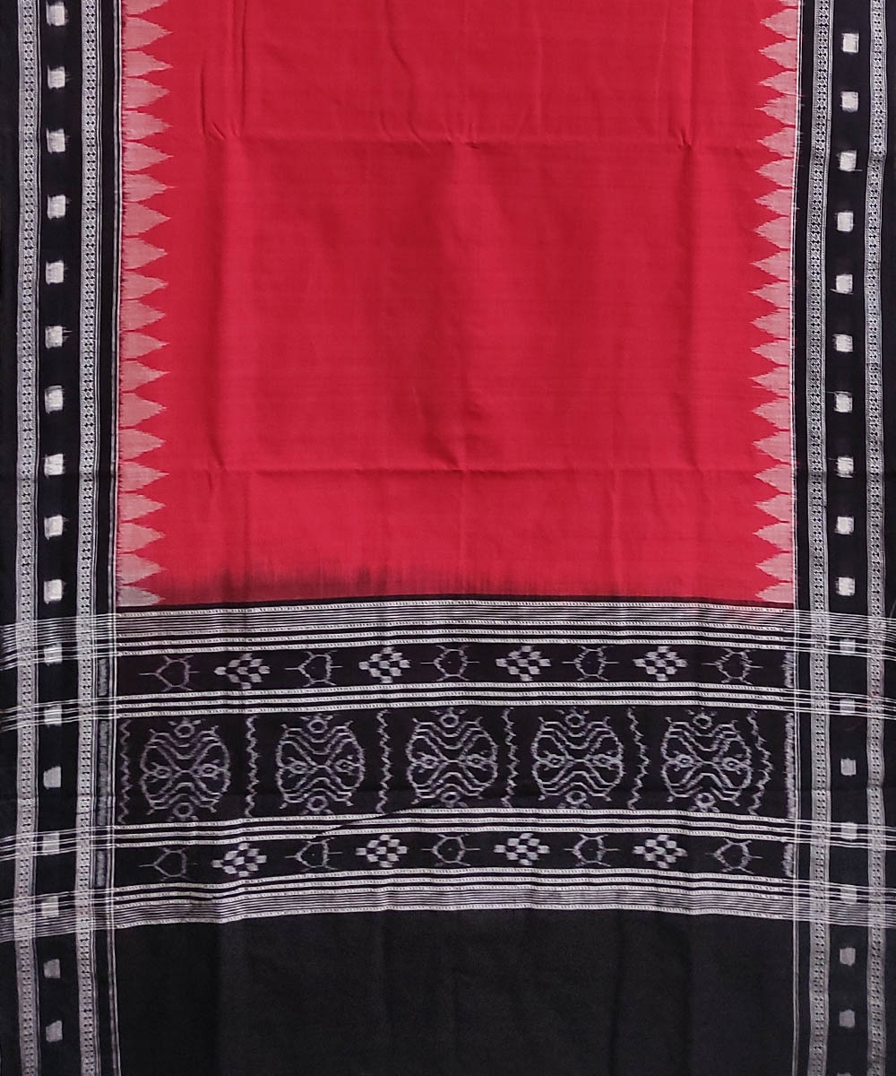 Red Black Sambalpuri Handwoven Single Ikat Cotton Dupatta Image 2