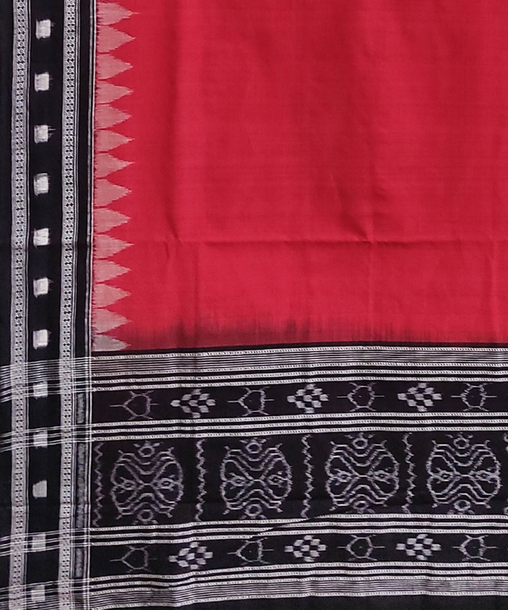 Red Black Sambalpuri Handwoven Single Ikat Cotton Dupatta Image 3