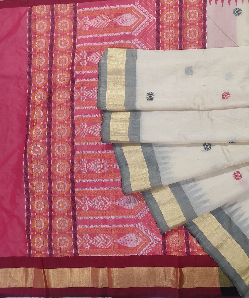 Beige Red Sambalpuri HW Dolabedi Anchal Tussar Silk Saree Image 1