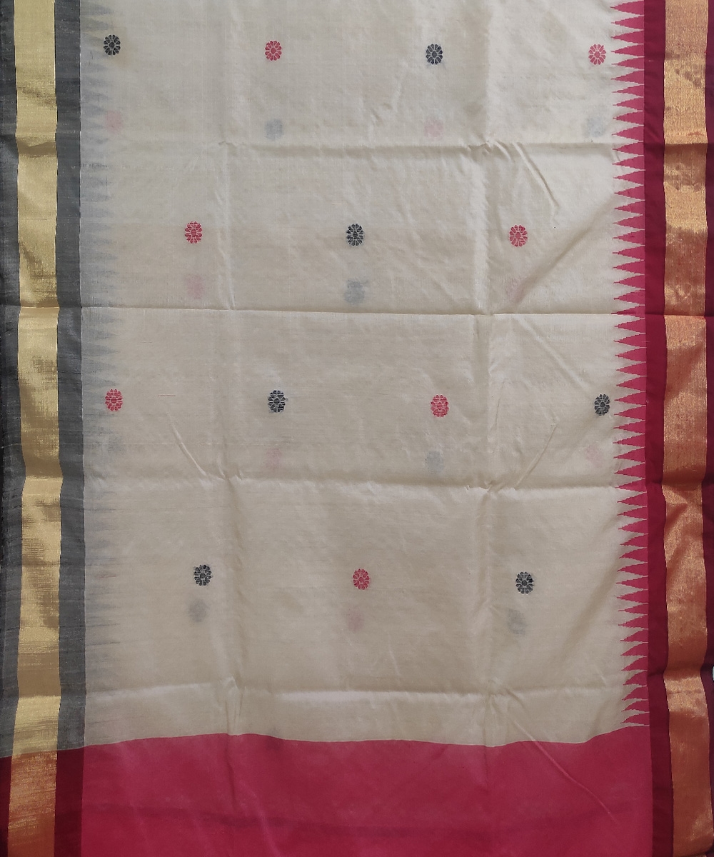 Beige Red Sambalpuri HW Dolabedi Anchal Tussar Silk Saree Image 2