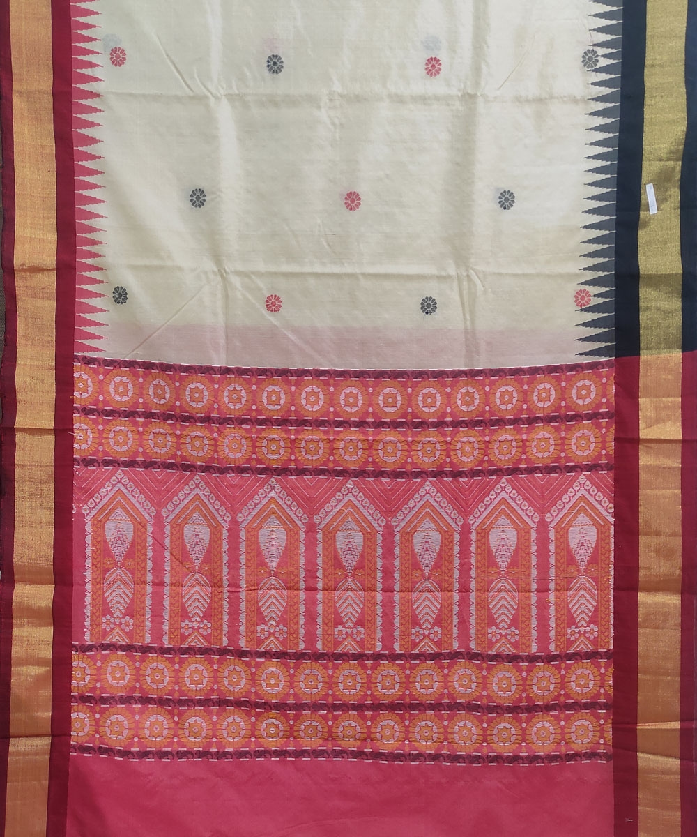 Beige Red Sambalpuri HW Dolabedi Anchal Tussar Silk Saree Image 3