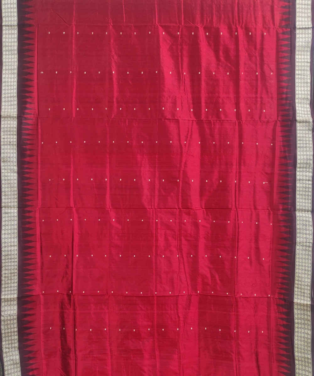 Red Coffee Handwoven Bomkei Silk Saree Image 2