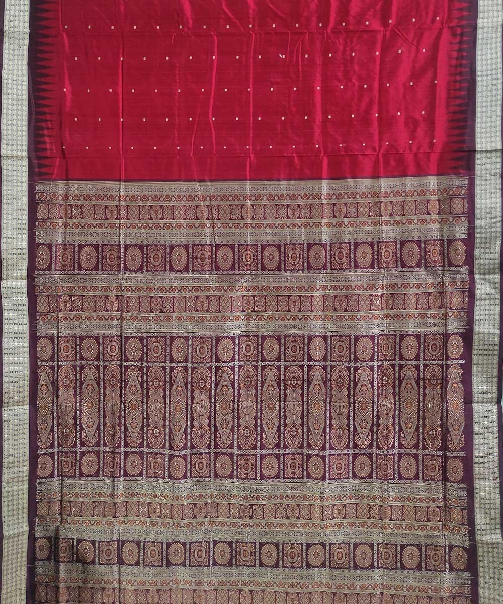 Red Coffee Handwoven Bomkei Silk Saree Image 3