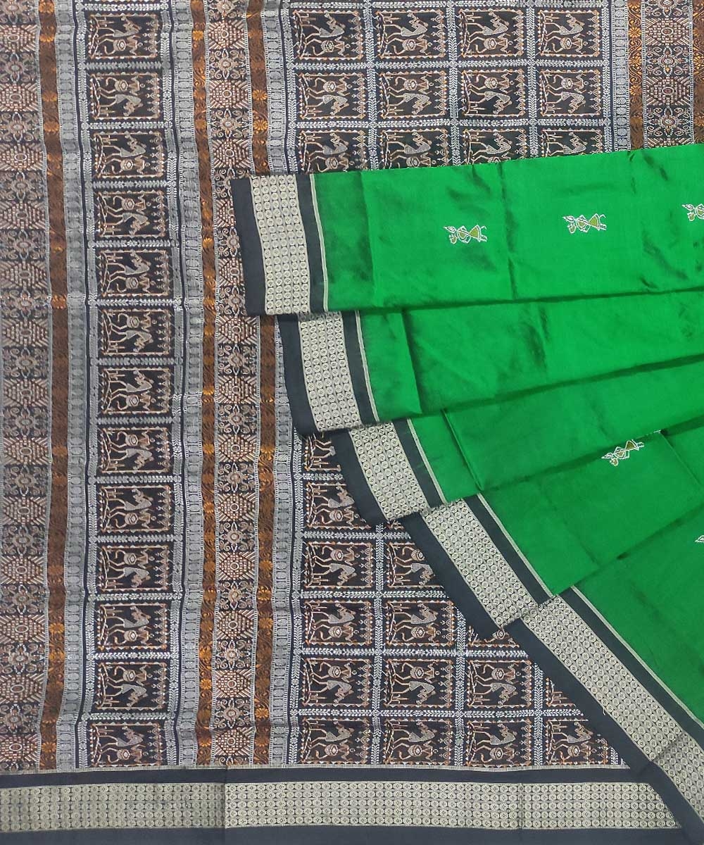 Green Black Handwoven Bomkai Silk Saree Image 1