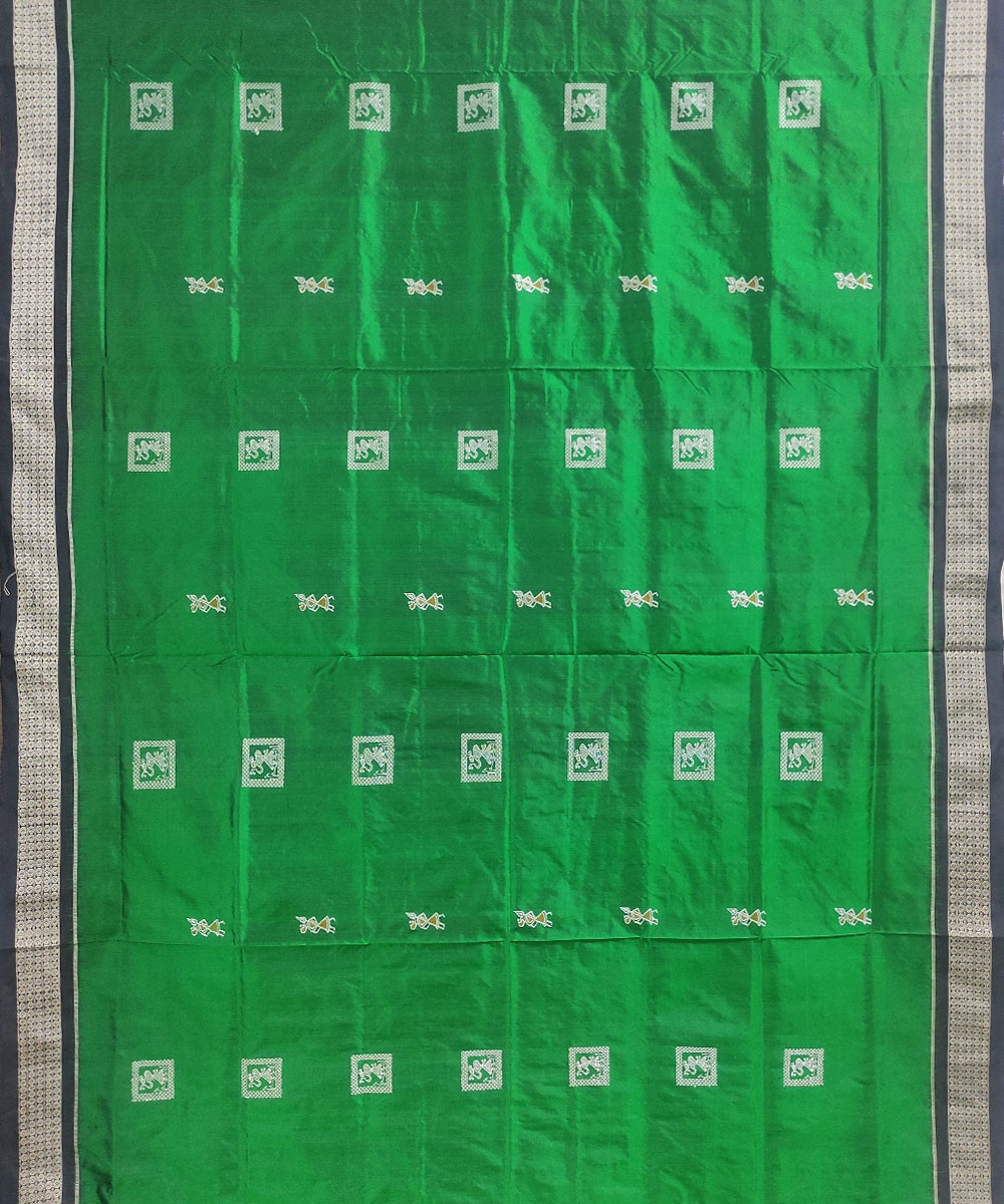 Green Black Handwoven Bomkai Silk Saree Image 2