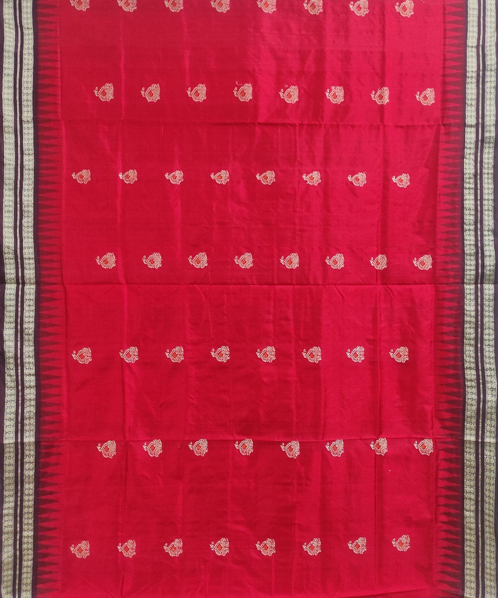 Red Black Handwoven Bomkai Silk Saree Image 2