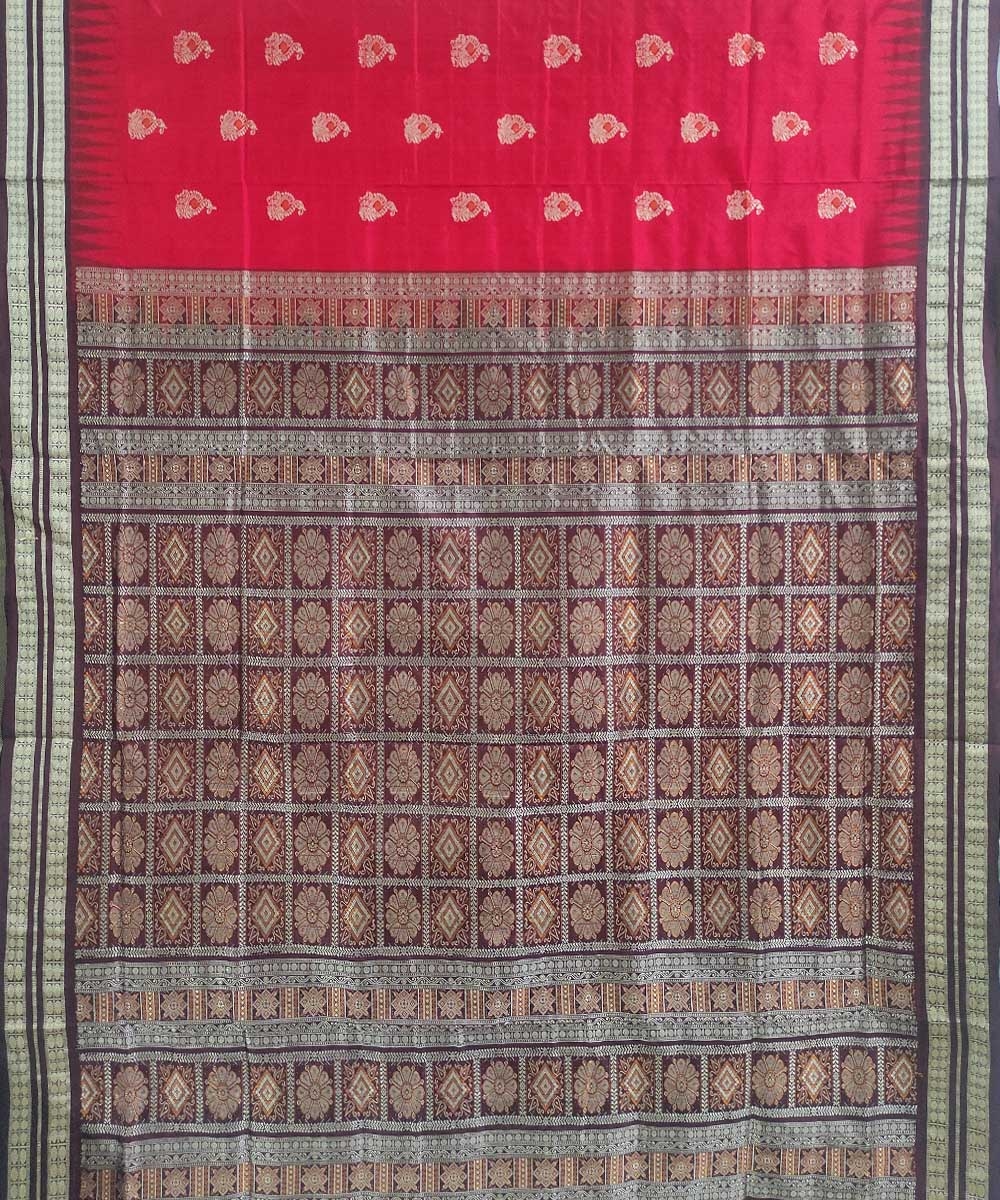 Red Black Handwoven Bomkai Silk Saree Image 3