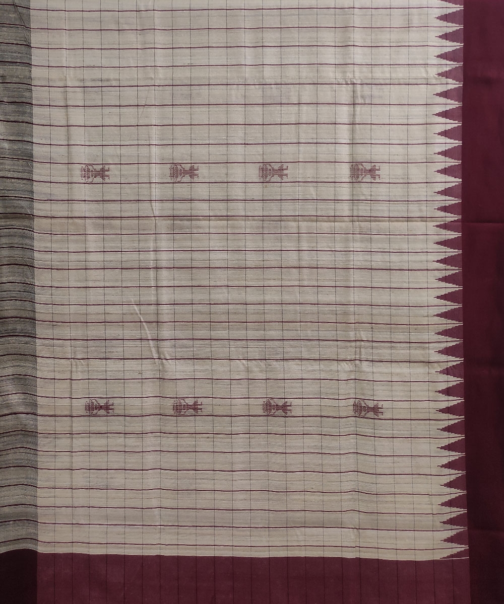 Beige Coffee Sambalpuri Handwoven Tribal Design Tussar Silk Saree Image 2