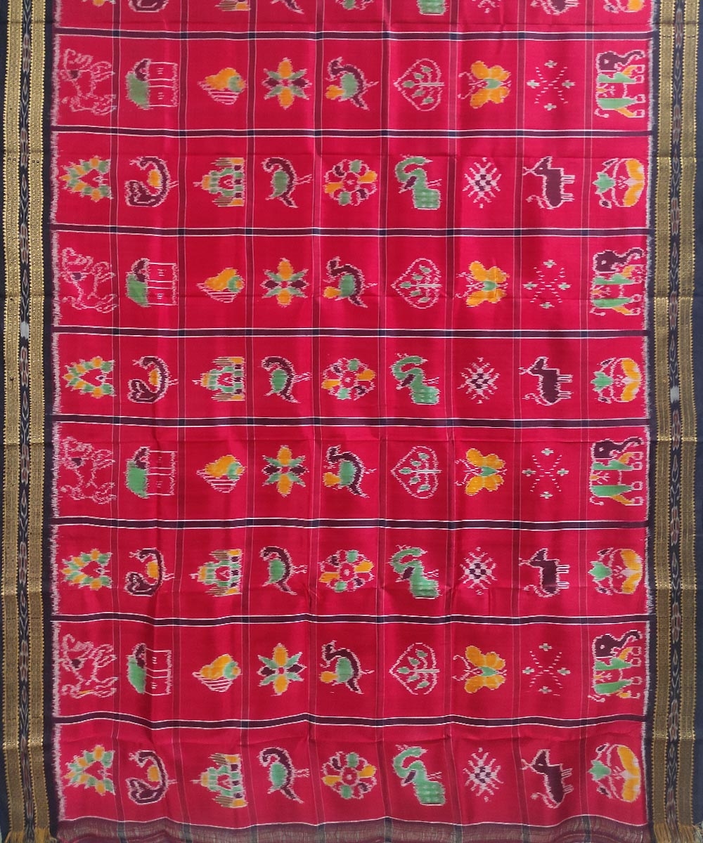 Pink Black Handwoven Khandua Nabakoti Silk Saree Image 2