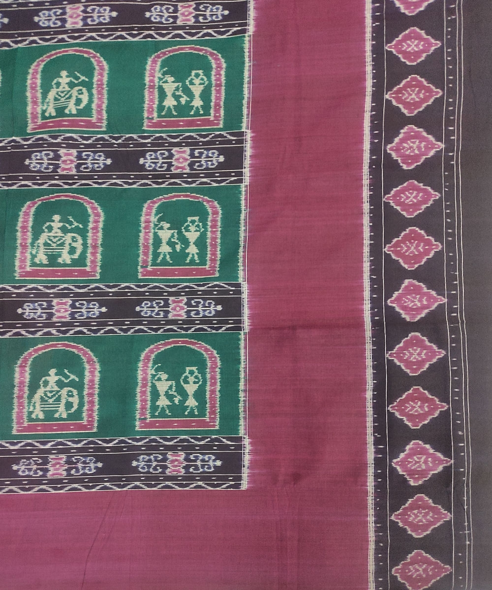 Purple Green Sambalpuri Handwoven Cotton Double Bed Sheet Image 3