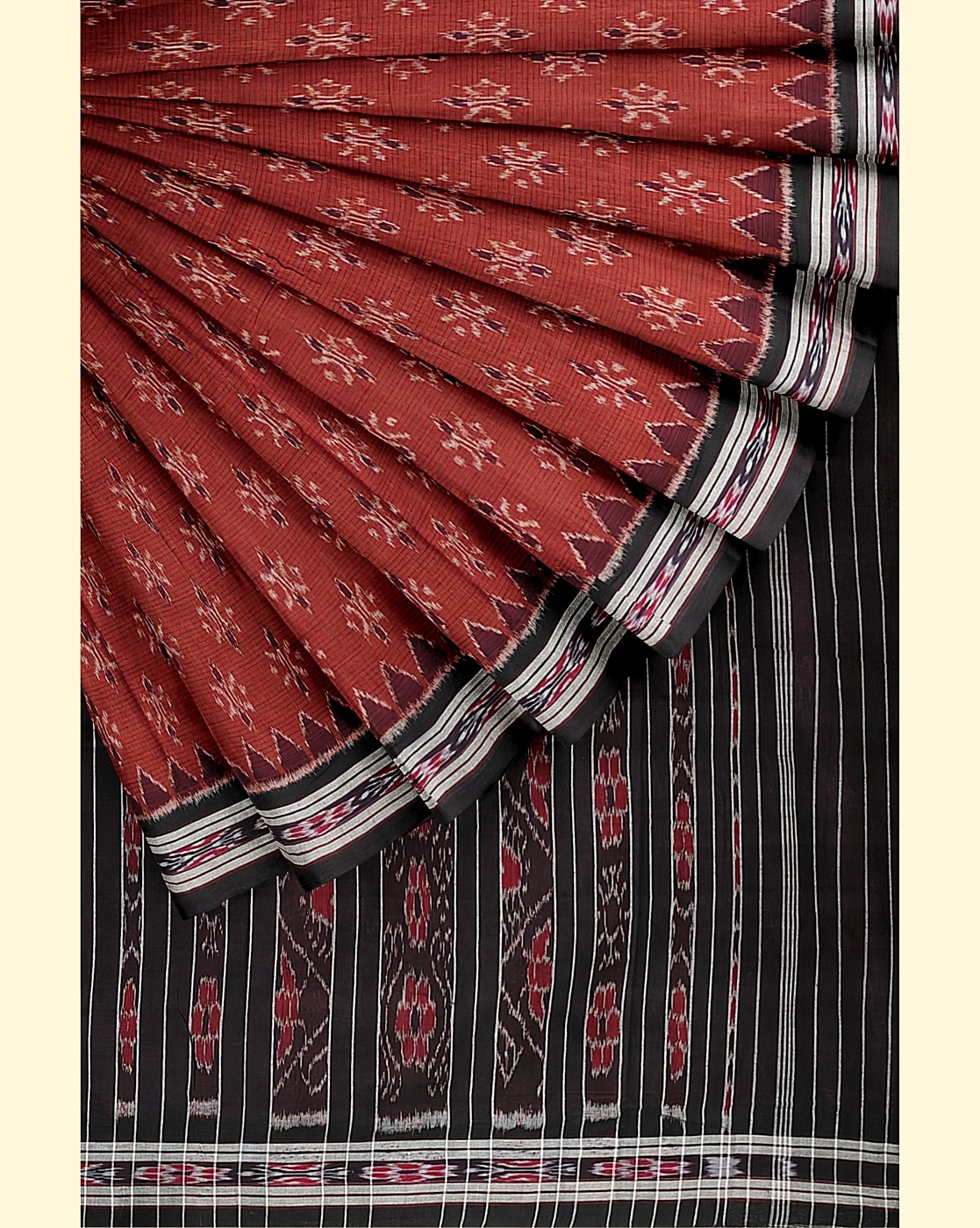 Maroon Black Sambalpuri Handwoven Single Ikat Cotton Saree Image 2