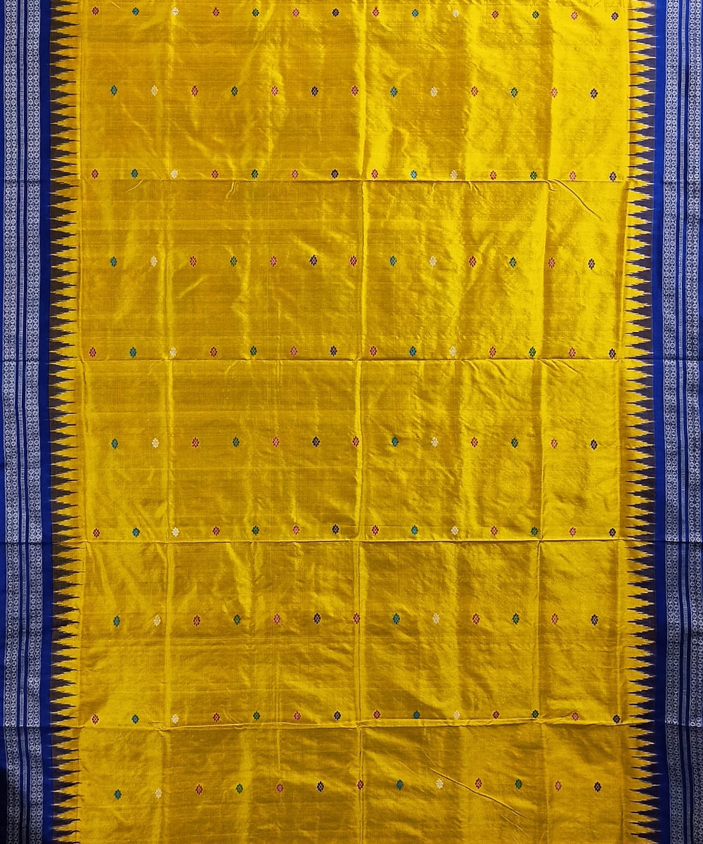 Yellow Blue Handwoven Bomkai Silk Saree Image 3