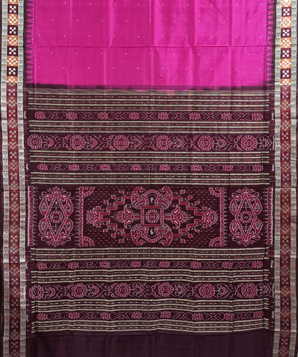 Pink Coffee Handwoven Border Sakta Silk Saree Image 2