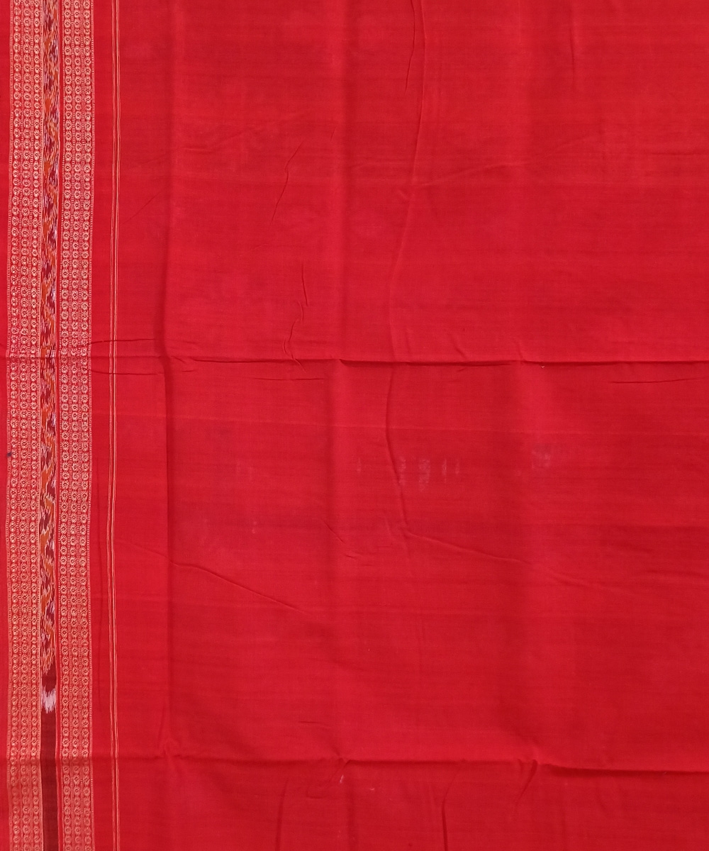 Gray Red Sambalpuri Handwoven Single Ikat Cotton Saree Image 4