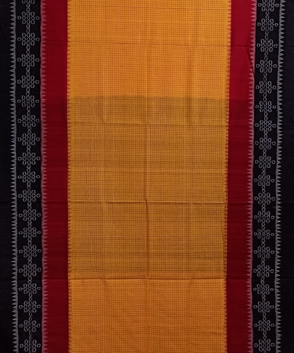 Yellow Black Sambalpuri Handwoven Single Ikat Cotton Saree Image 3