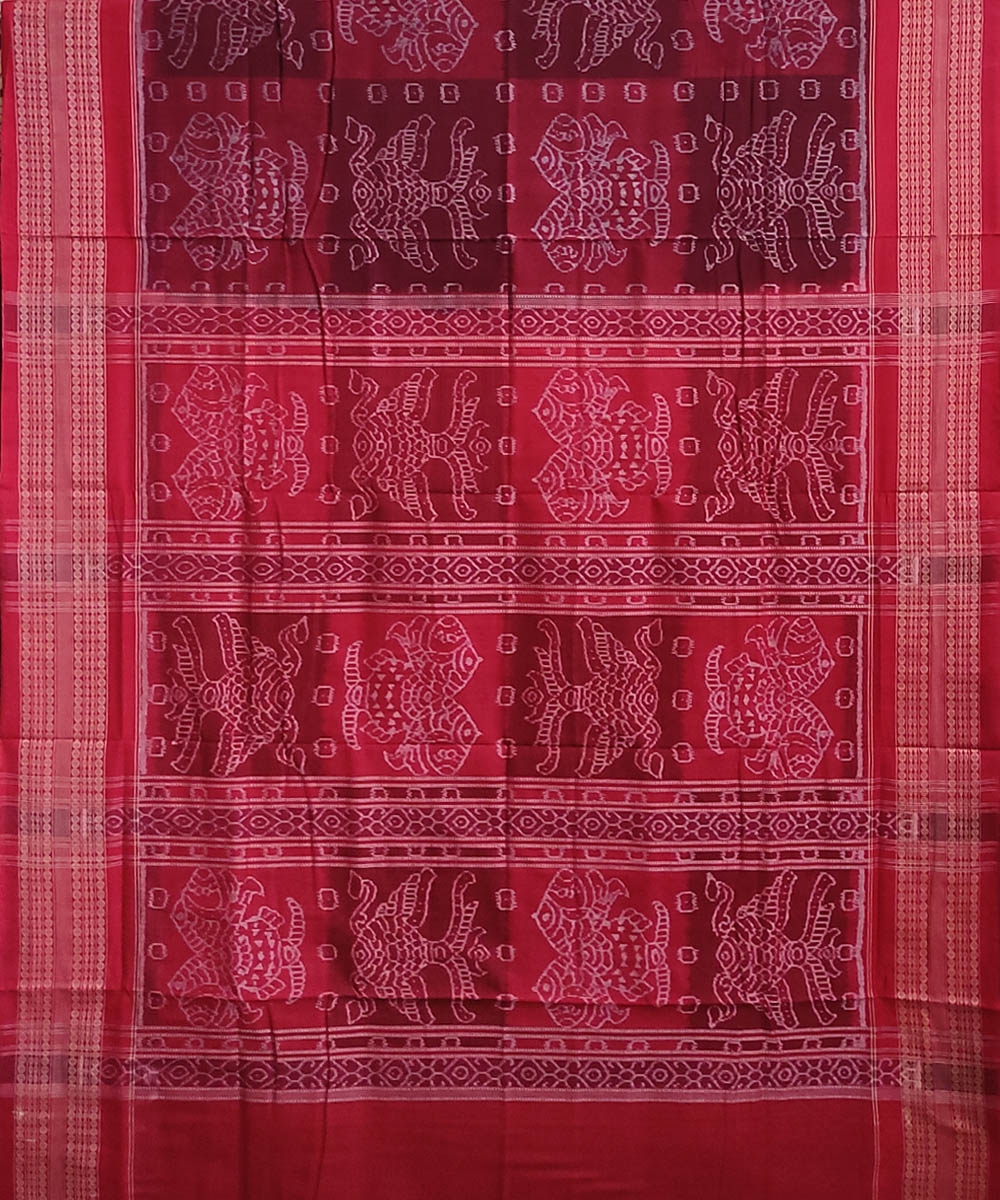 Maroon Red Sambalpuri Handwoven Single Ikat Cotton Saree Image 2