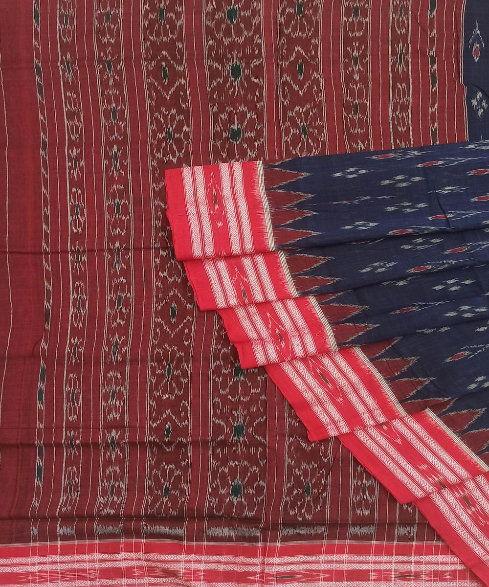 Blue Red Nuapatna Handwoven Cotton Saree SFCSAR1006