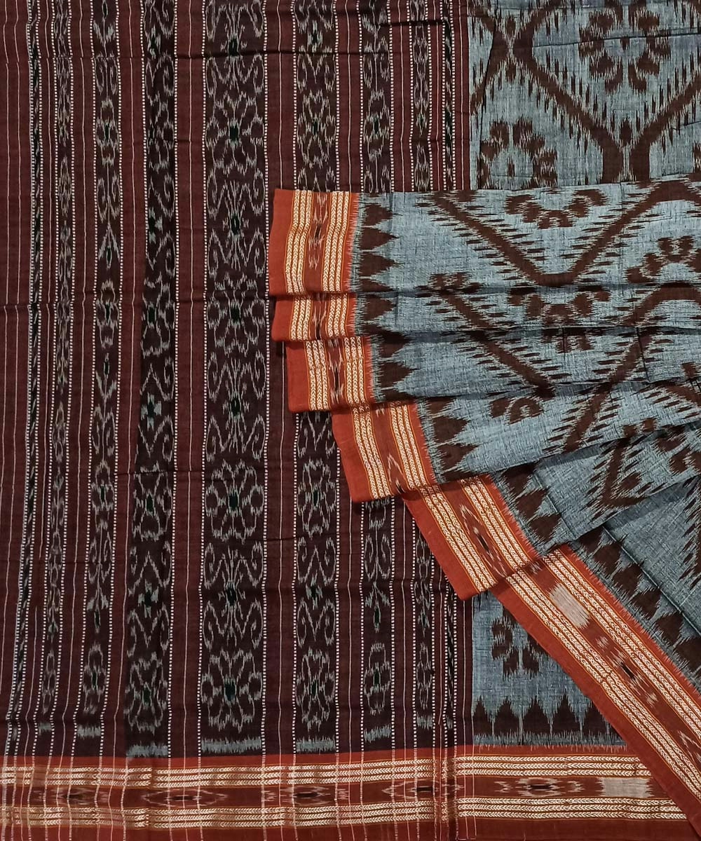 Gray Nuapatna Handwoven Cotton Saree SFCSAR1007