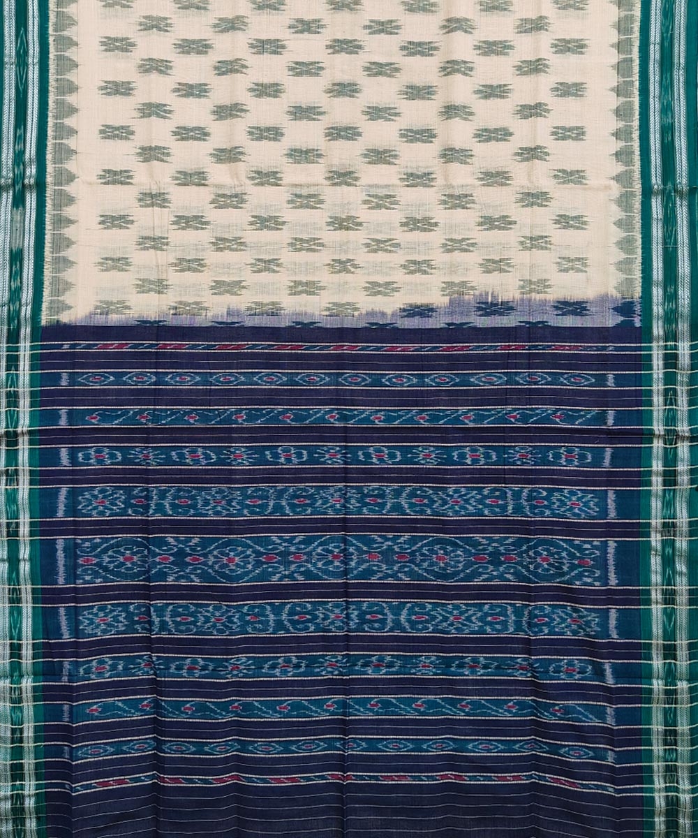 Offwhite Green Nuapatna Handwoven Single Ikat Cotton Saree Image 2