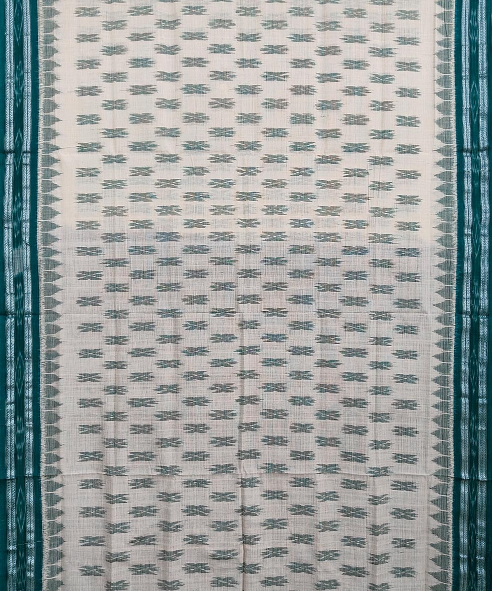 Offwhite Green Nuapatna Handwoven Single Ikat Cotton Saree Image 3