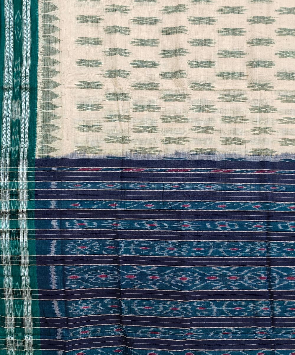Offwhite Green Nuapatna Handwoven Single Ikat Cotton Saree Image 4