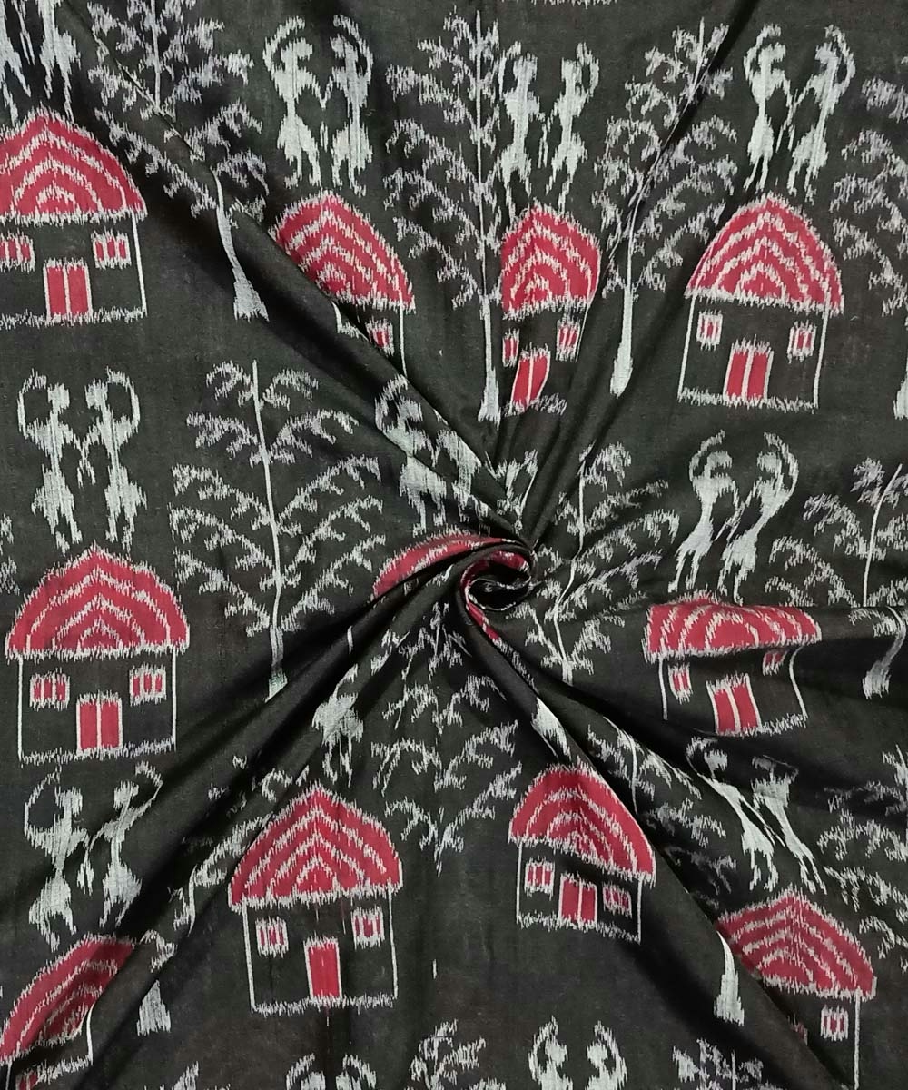 Black Sambalpuri Handwoven Single Ikat Shirting Material SFCSHI1069