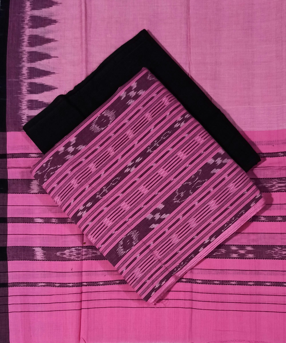 Pink Black Nuapatna Handwoven Single Ikat Suit Set SFCSUT1079